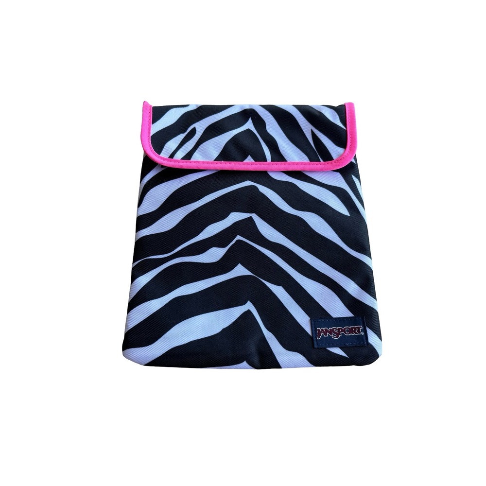 JanSport Zebra Print Tablet Sleeve Case Black White Neon Pink Trim OS Polyester